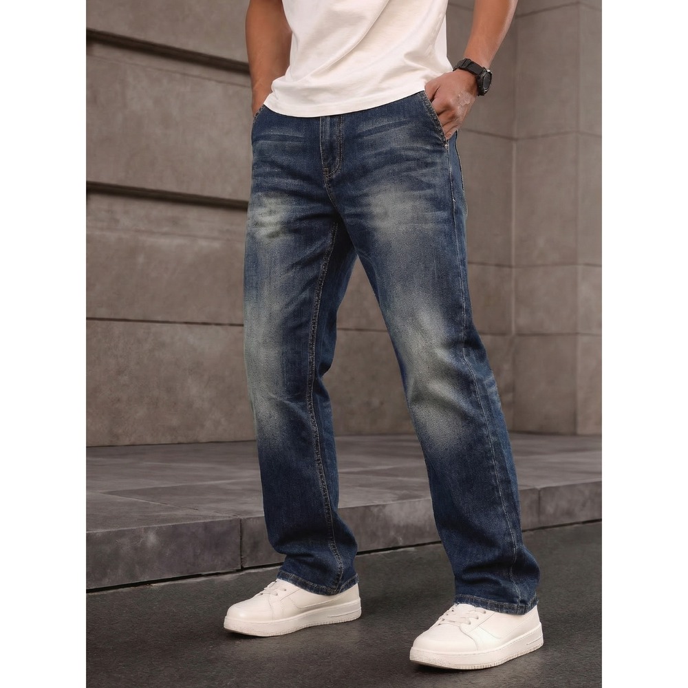 Division E Men's Y2K Vintage Wide‑Leg Jeans Distressed Faded Denim SZ 36x32